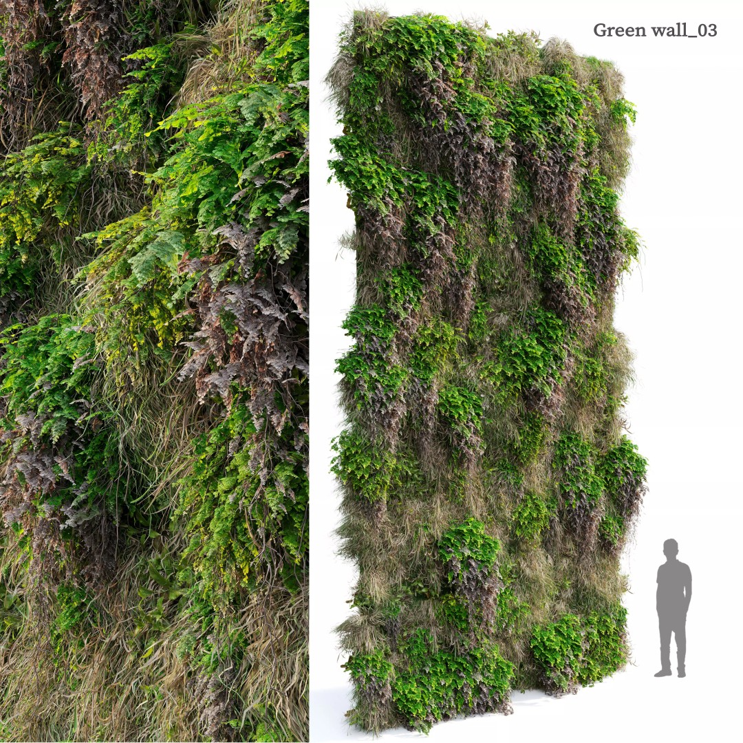 Green Wall 3D Model – Vertical Garden Asset with Textures - View 2