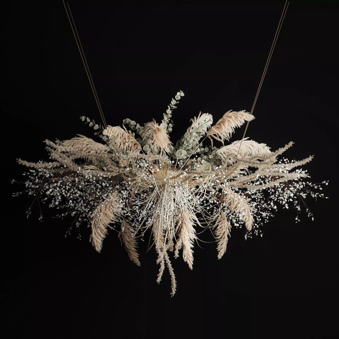 Hanging Dried Flowers Bouquet 3D Model – Pampas Grass Wedding Decor - View 2