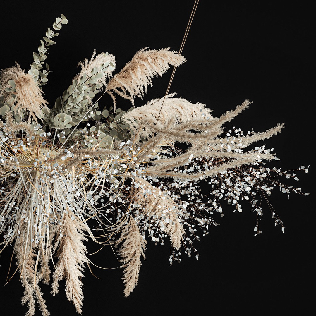 Hanging Dried Flowers Bouquet 3D Model – Pampas Grass Wedding Decor - View 3