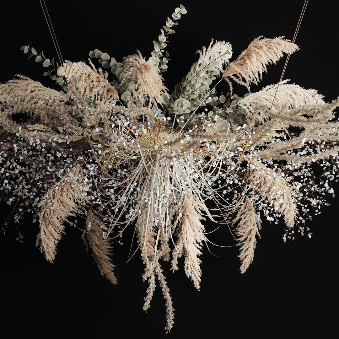 Hanging Dried Flowers Bouquet 3D Model – Pampas Grass Wedding Decor - View 4