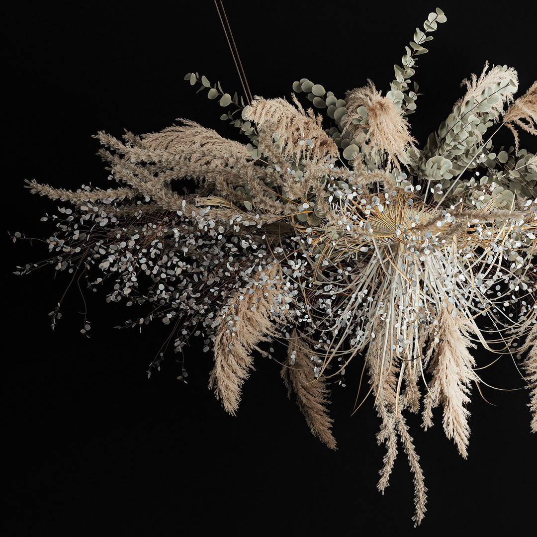 Hanging Dried Flowers Bouquet 3D Model – Pampas Grass Wedding Decor - View 5