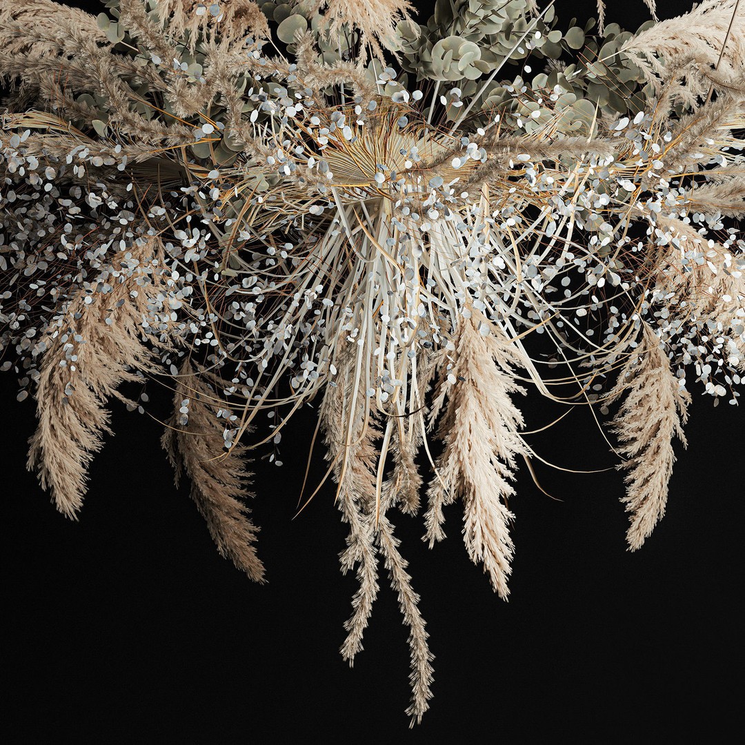Hanging Dried Flowers Bouquet 3D Model – Pampas Grass Wedding Decor - View 6