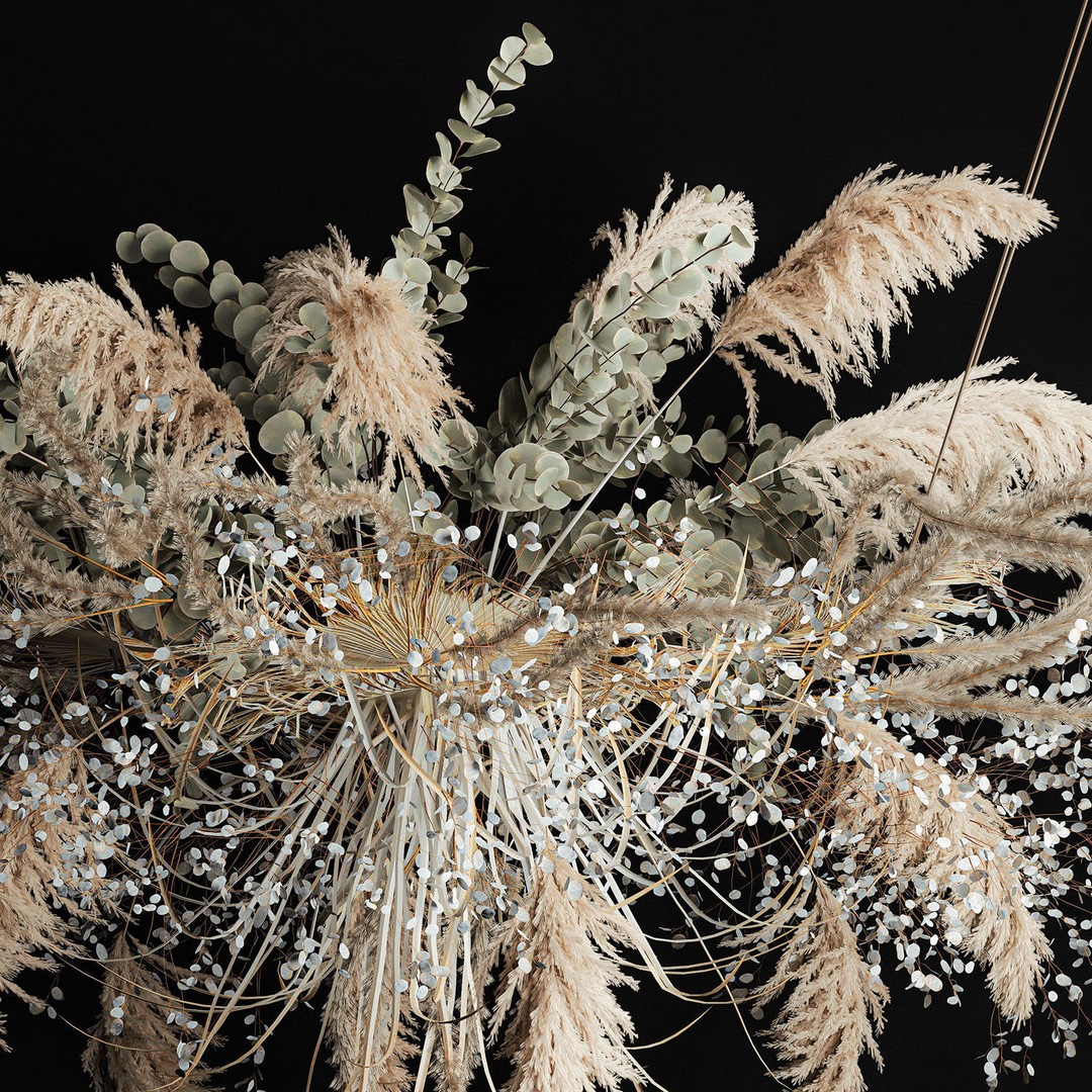 Hanging Dried Flowers Bouquet 3D Model – Pampas Grass Wedding Decor - View 7