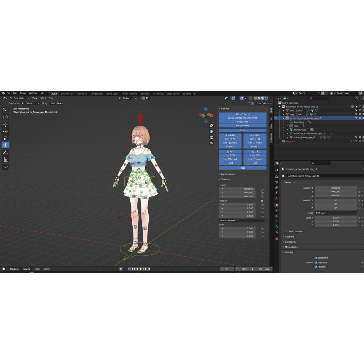 Anime Female Base Mesh Age Kit - Low-Poly Game-Ready 3D Model