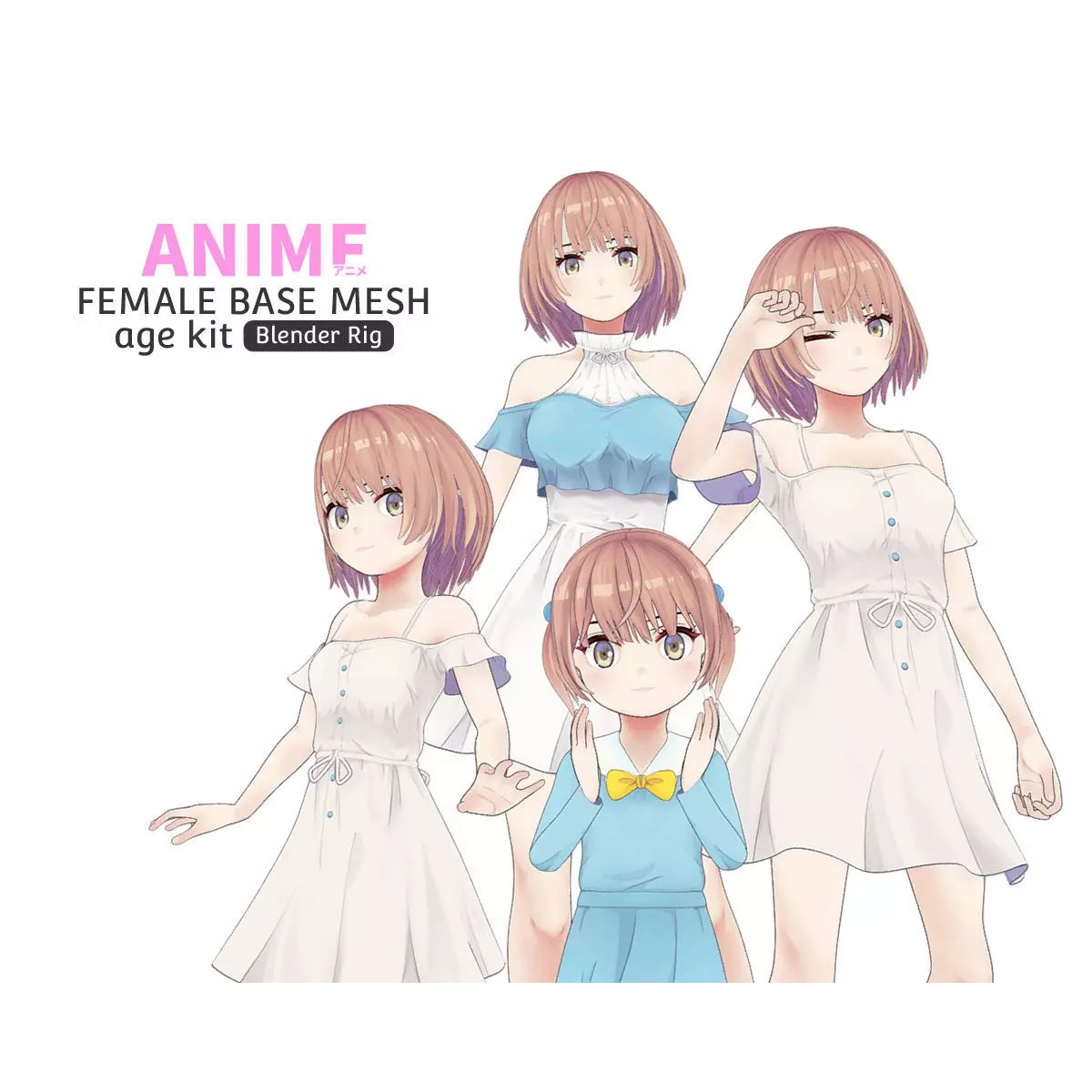 Anime Female Base Mesh Age Kit - Low-Poly Game-Ready 3D Model - View 2