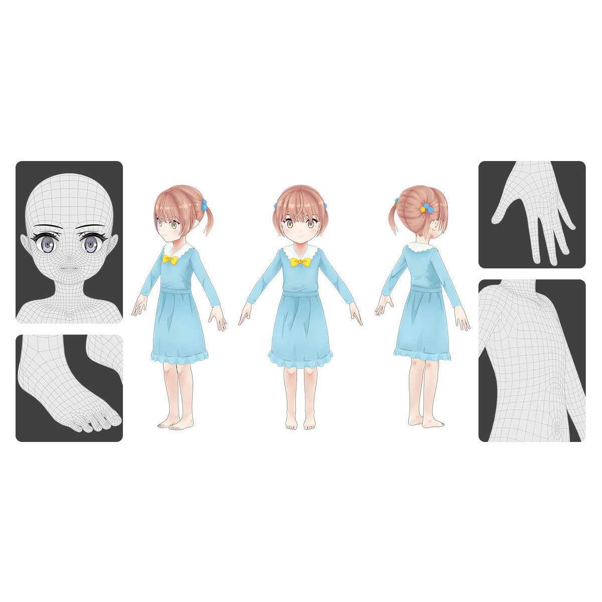 Anime Female Base Mesh Age Kit - Low-Poly Game-Ready 3D Model - View 6