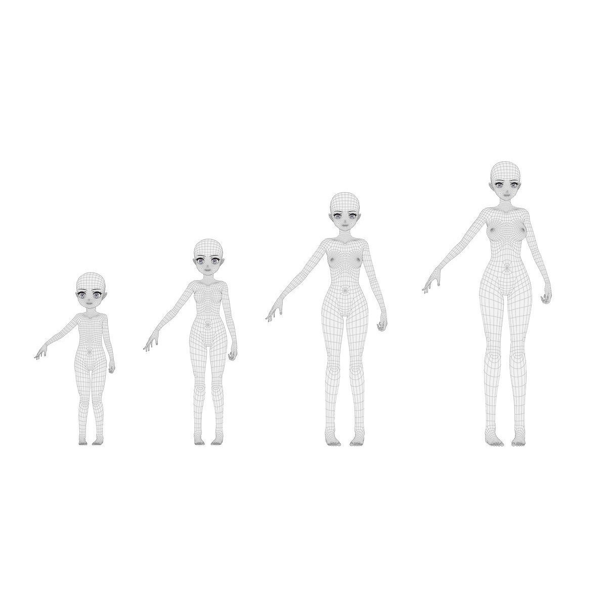 Anime Female Base Mesh Age Kit - Low-Poly Game-Ready 3D Model - View 7