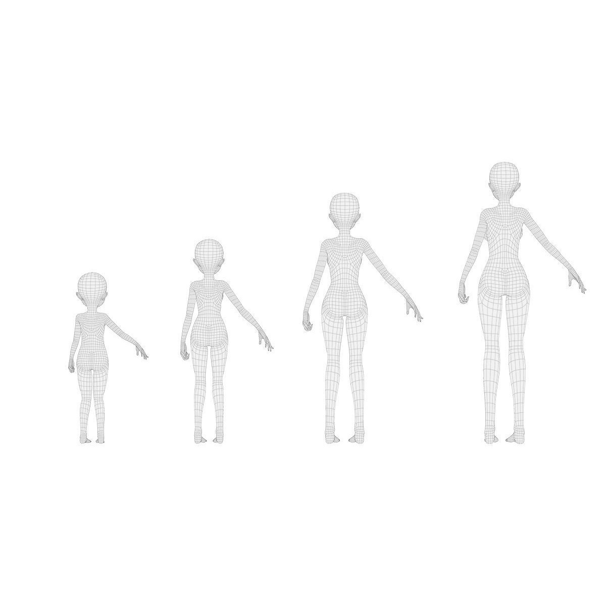 Anime Female Base Mesh Age Kit - Low-Poly Game-Ready 3D Model - View 8