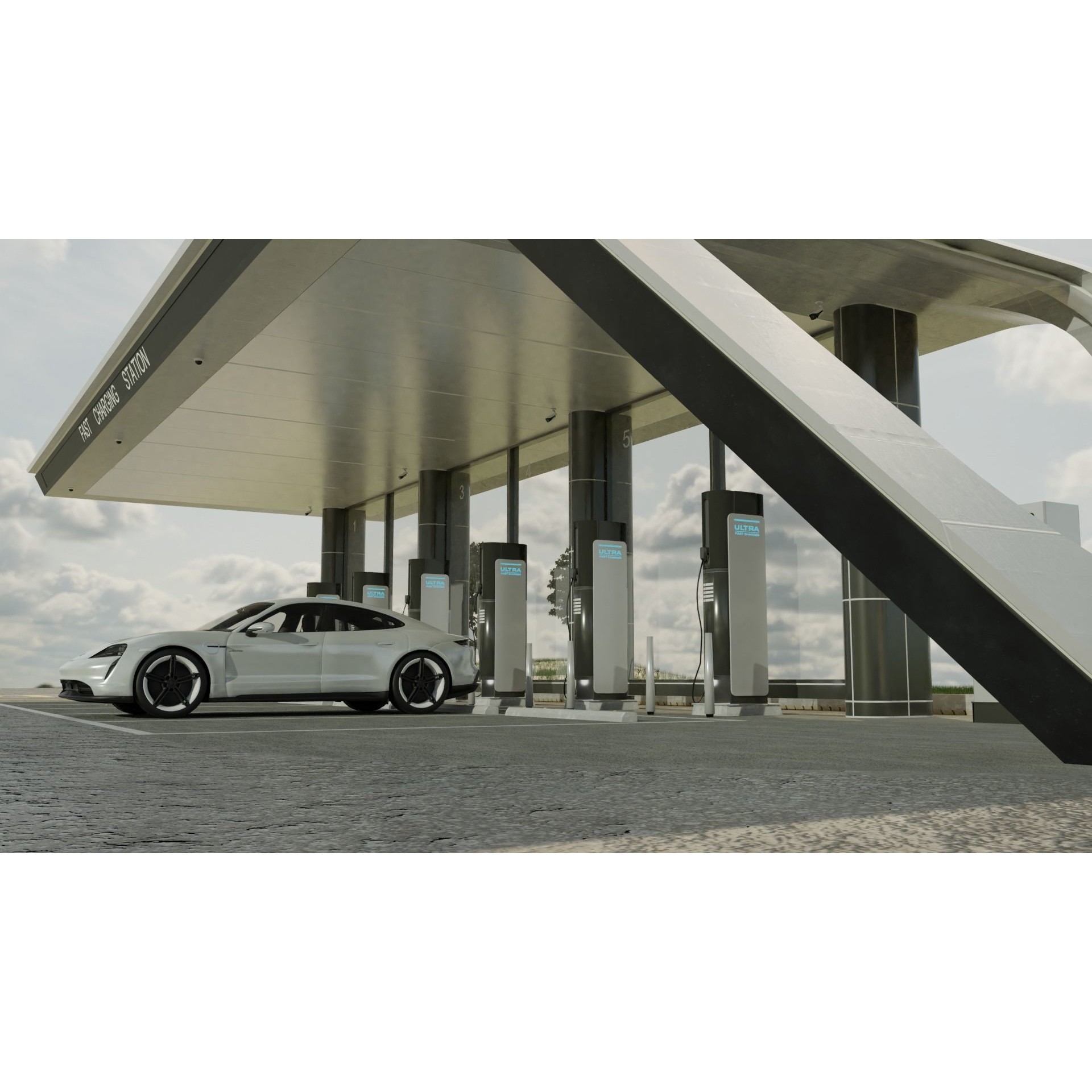 Electric Vehicle Charging Station - Game-Ready 3D Model - View 3