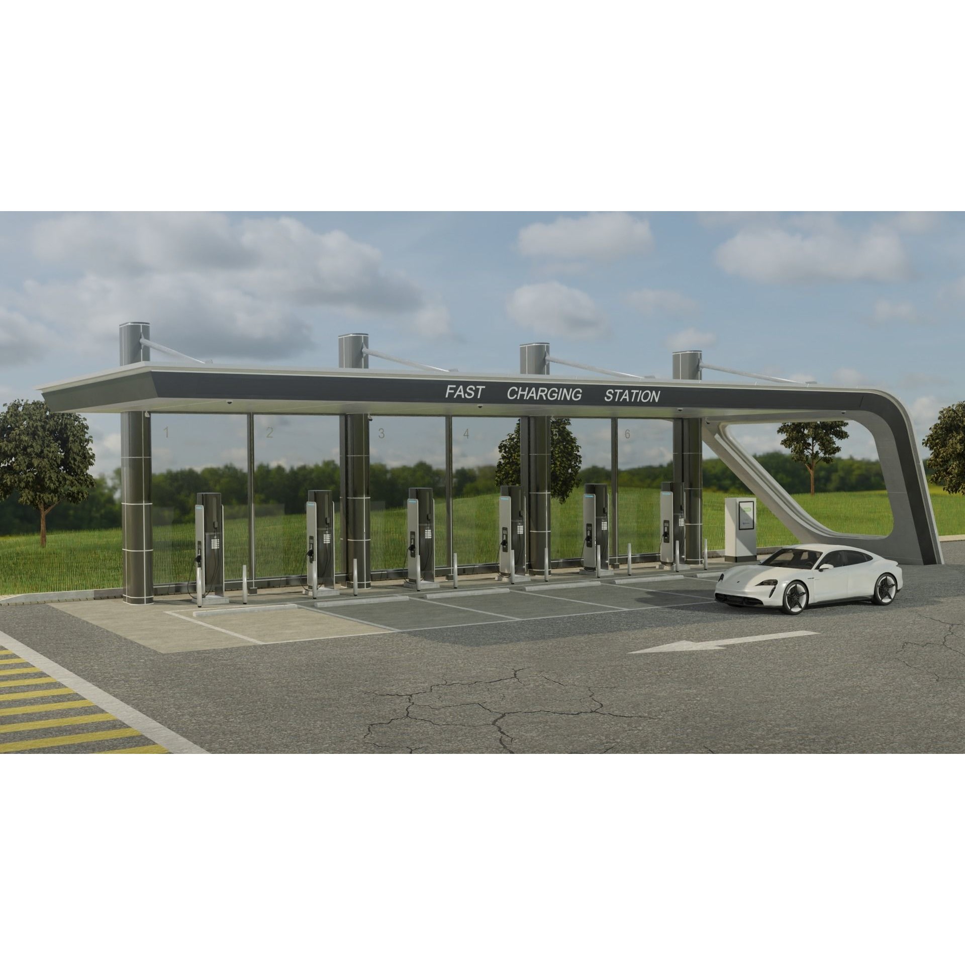 Electric Vehicle Charging Station - Game-Ready 3D Model - View 4