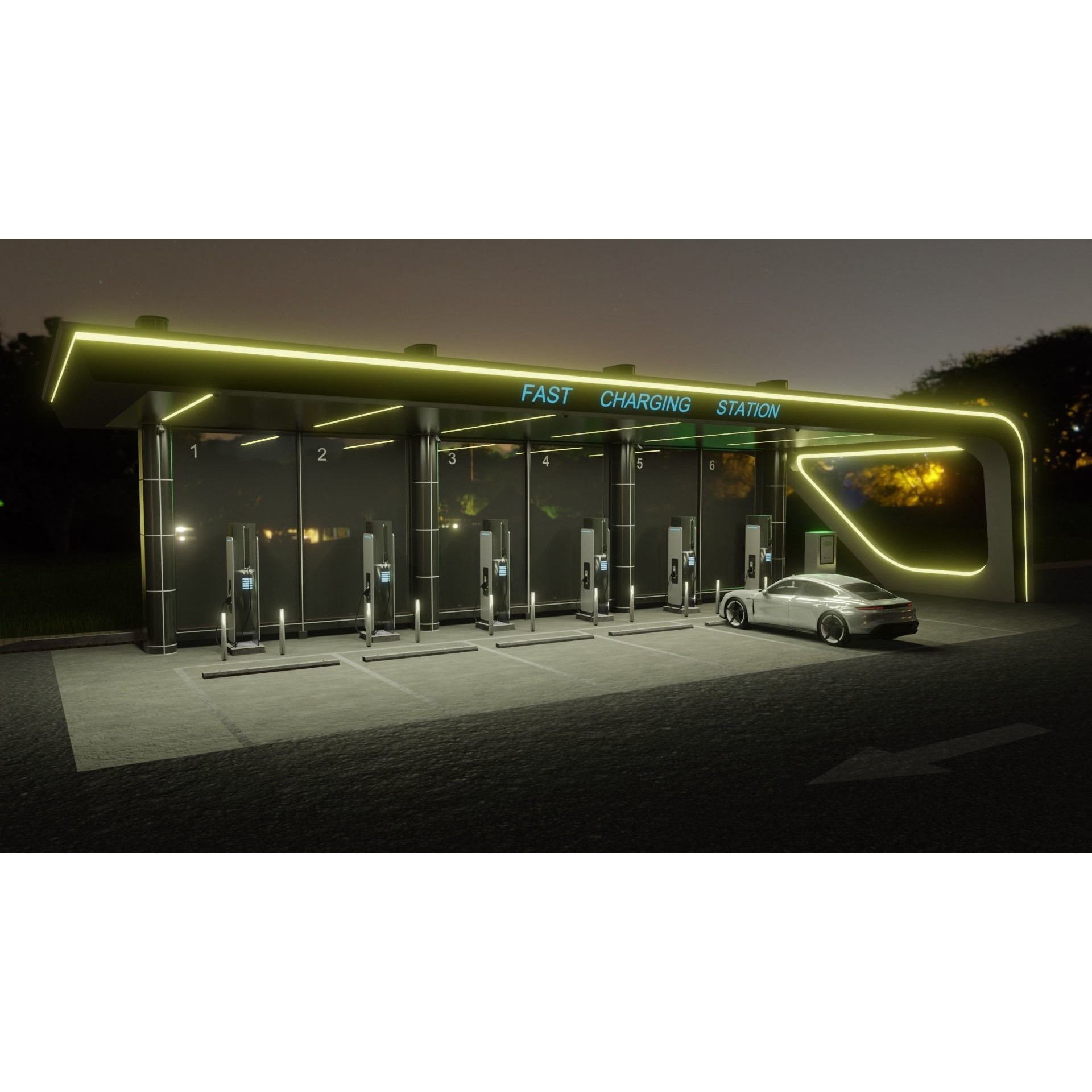 Electric Vehicle Charging Station - Game-Ready 3D Model - View 8