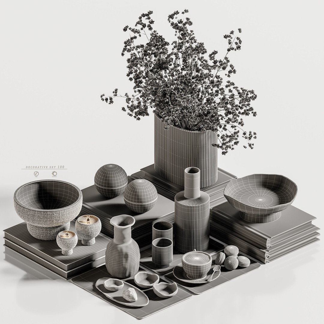 Decorative Set 3D Model – Contemporary Interior Decor, PBR Textures