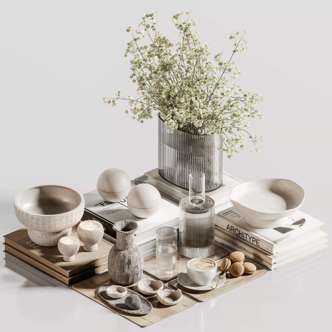 Decorative Set 3D Model – Contemporary Interior Decor, PBR Textures - View 2
