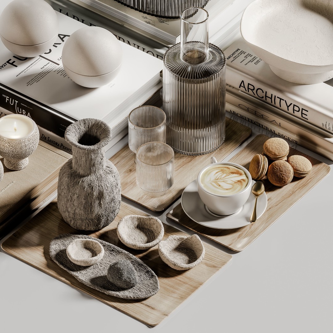 Decorative Set 3D Model – Contemporary Interior Decor, PBR Textures - View 3