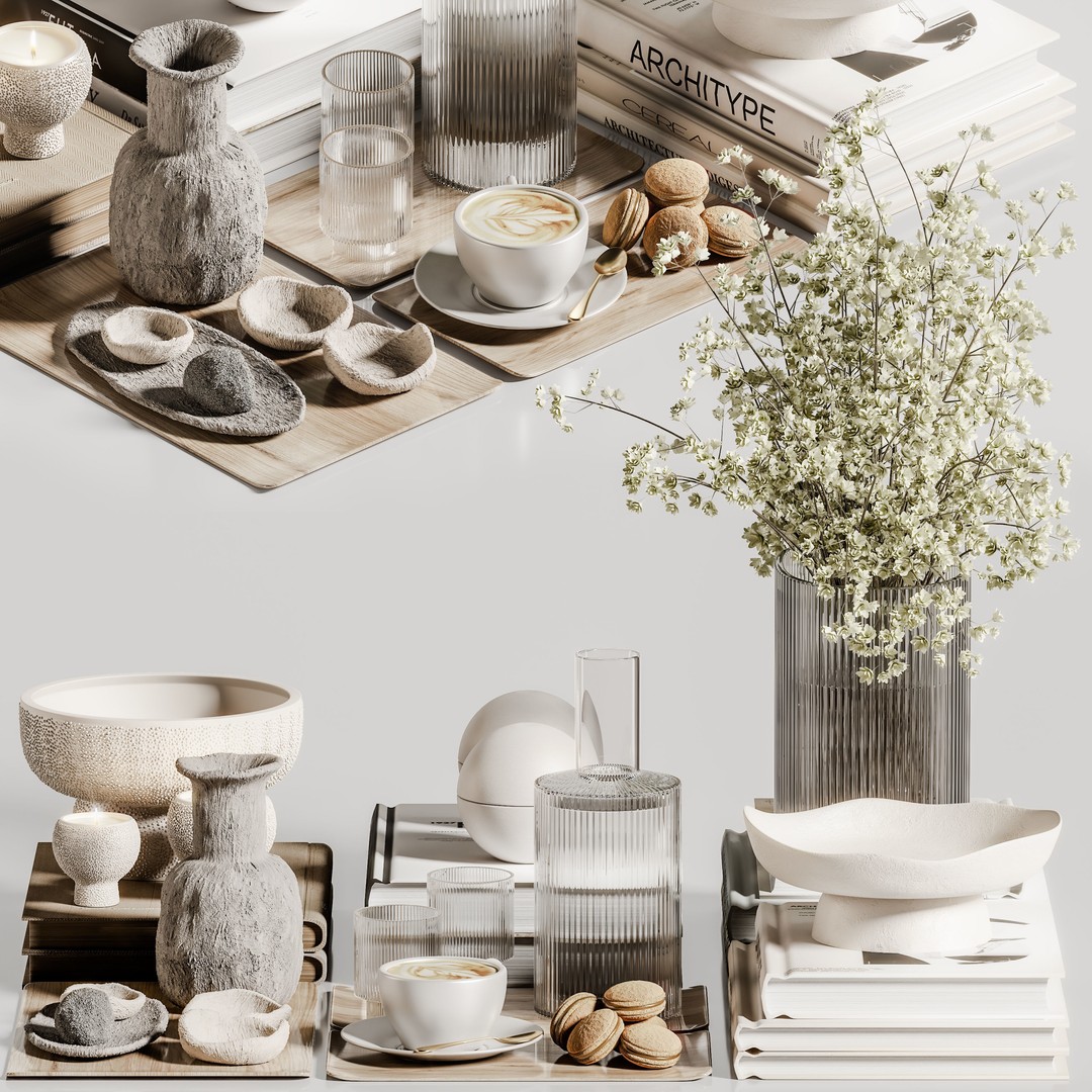 Decorative Set 3D Model – Contemporary Interior Decor, PBR Textures - View 4
