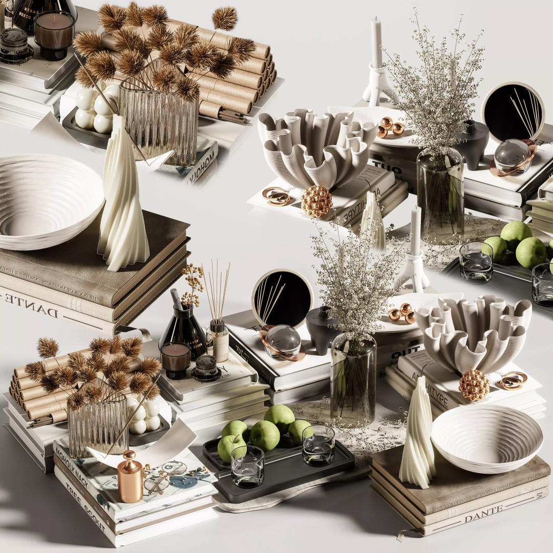 Decorative Set 3D Model – Contemporary Home Decor, OBJ, FBX - View 2