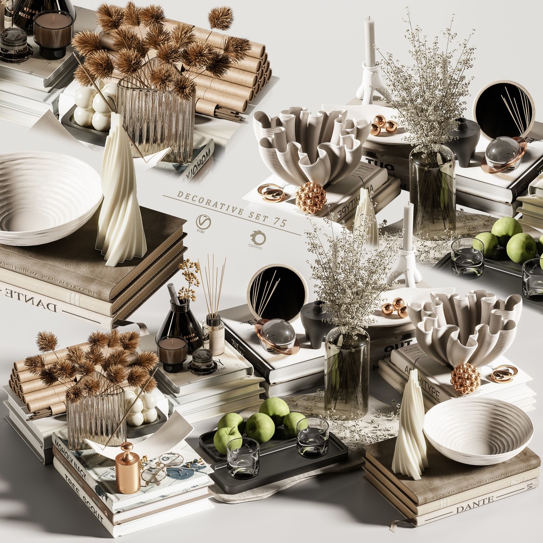 Decorative Set 3D Model – Contemporary Home Decor, OBJ, FBX - View 3