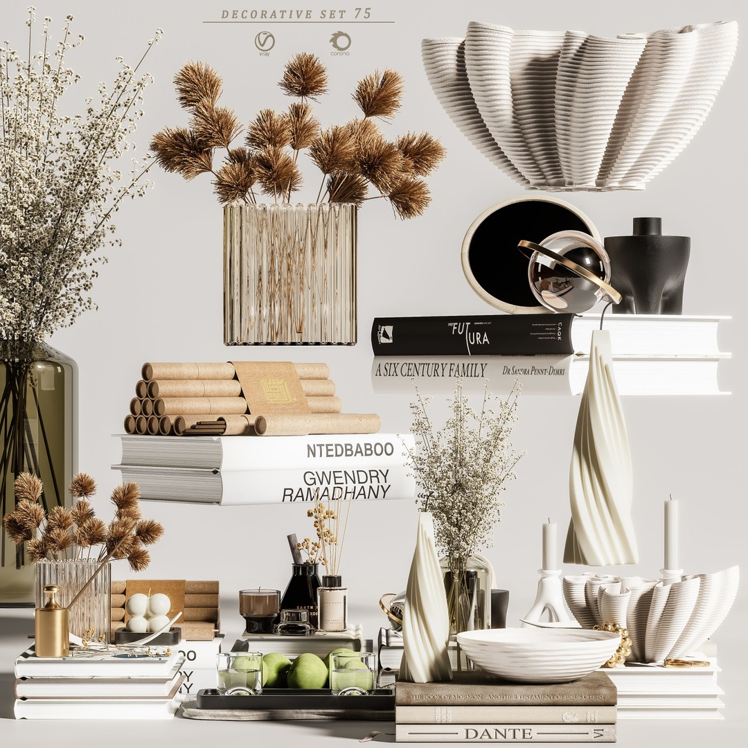 Decorative Set 3D Model – Contemporary Home Decor, OBJ, FBX - View 4
