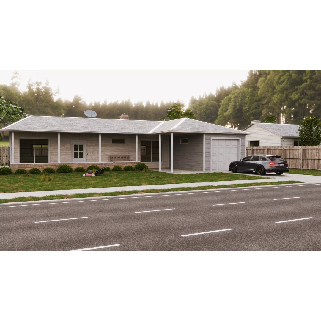 Modern House 3D Model – Classic Exterior Scene with PBR Textures - View 3