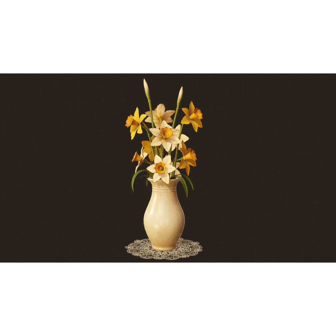 Daffodils 3D Model – Low Poly PBR Flower Bouquet, FBX, Game Ready - View 10