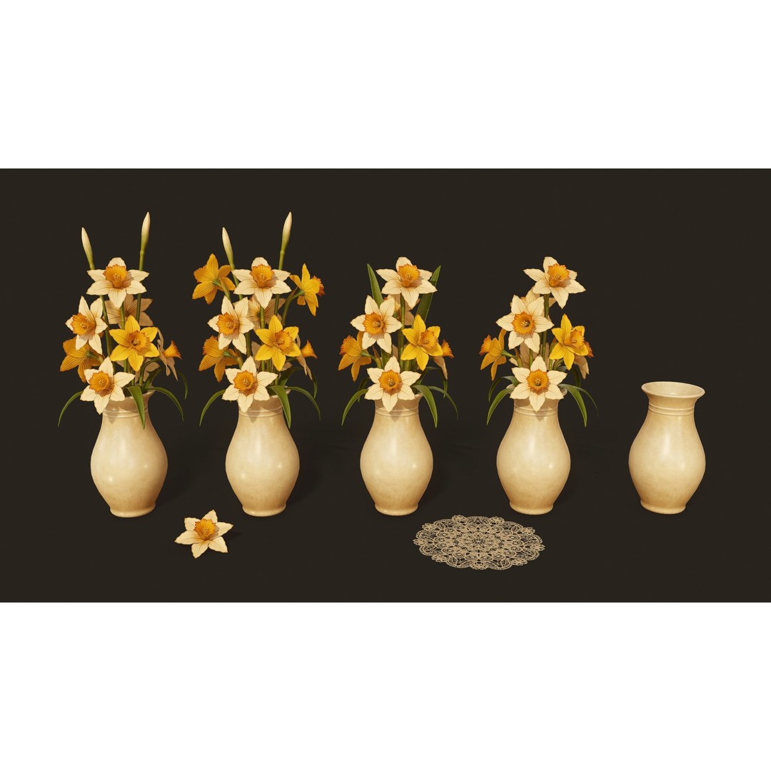 Daffodils 3D Model – Low Poly PBR Flower Bouquet, FBX, Game Ready - View 11