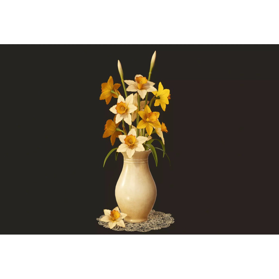 Daffodils 3D Model – Low Poly PBR Flower Bouquet, FBX, Game Ready - View 2