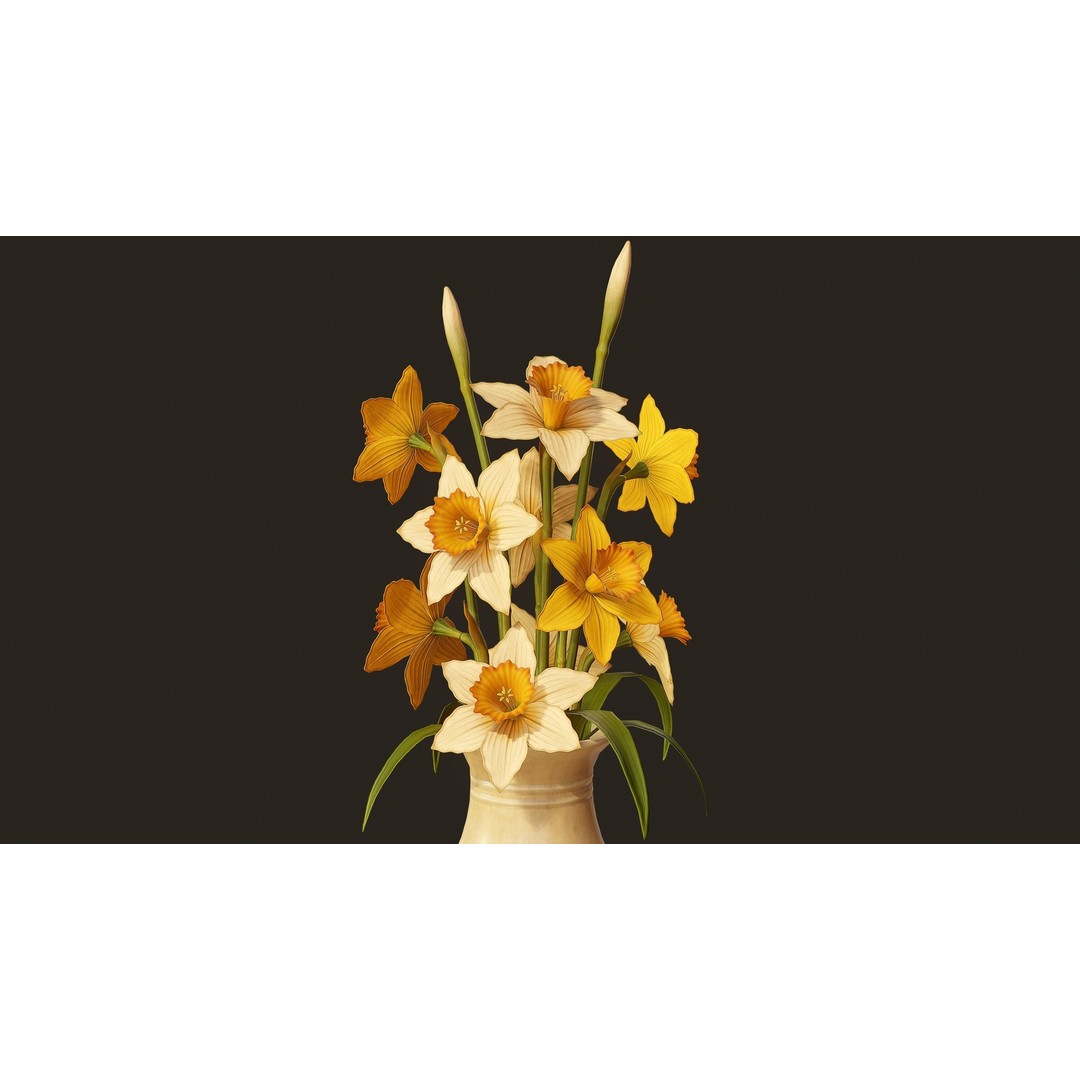 Daffodils 3D Model – Low Poly PBR Flower Bouquet, FBX, Game Ready - View 4