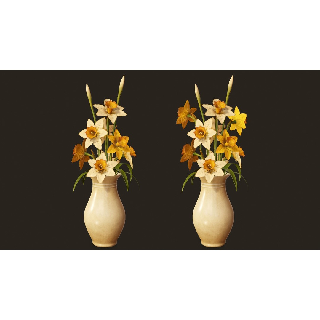 Daffodils 3D Model – Low Poly PBR Flower Bouquet, FBX, Game Ready - View 6
