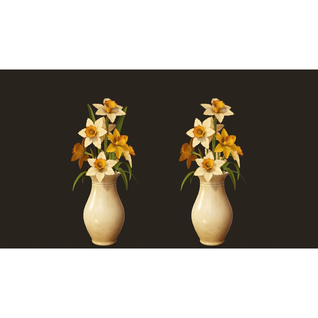 Daffodils 3D Model – Low Poly PBR Flower Bouquet, FBX, Game Ready - View 7