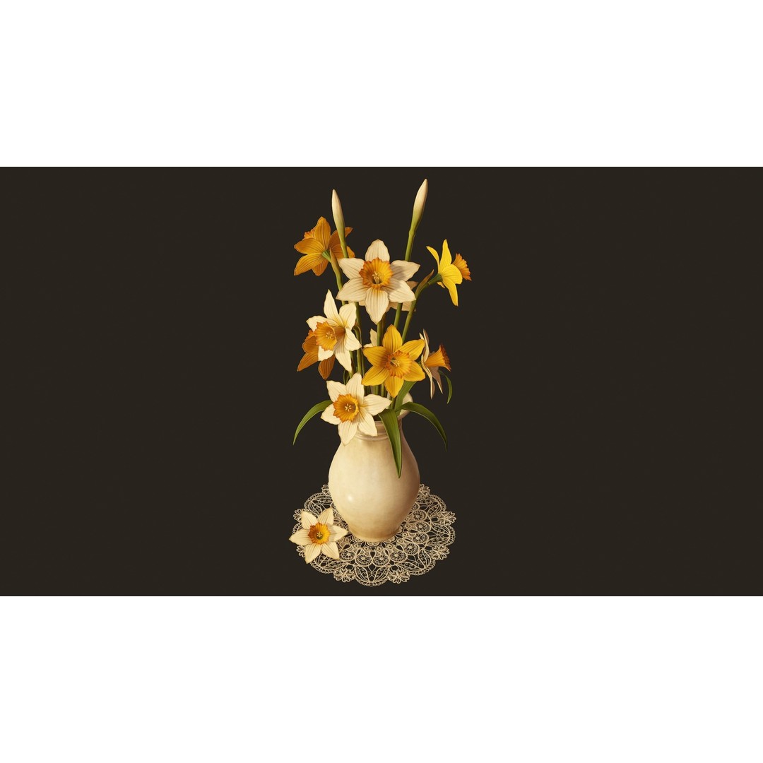 Daffodils 3D Model – Low Poly PBR Flower Bouquet, FBX, Game Ready - View 9