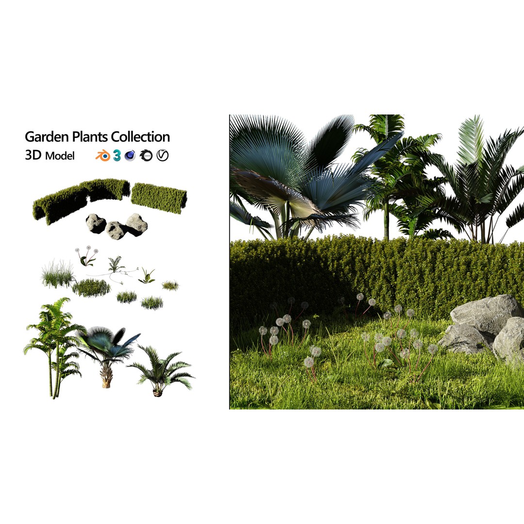 Garden Plants Collection 3D Model – High Poly PBR Assets, FBX, OBJ - View 3