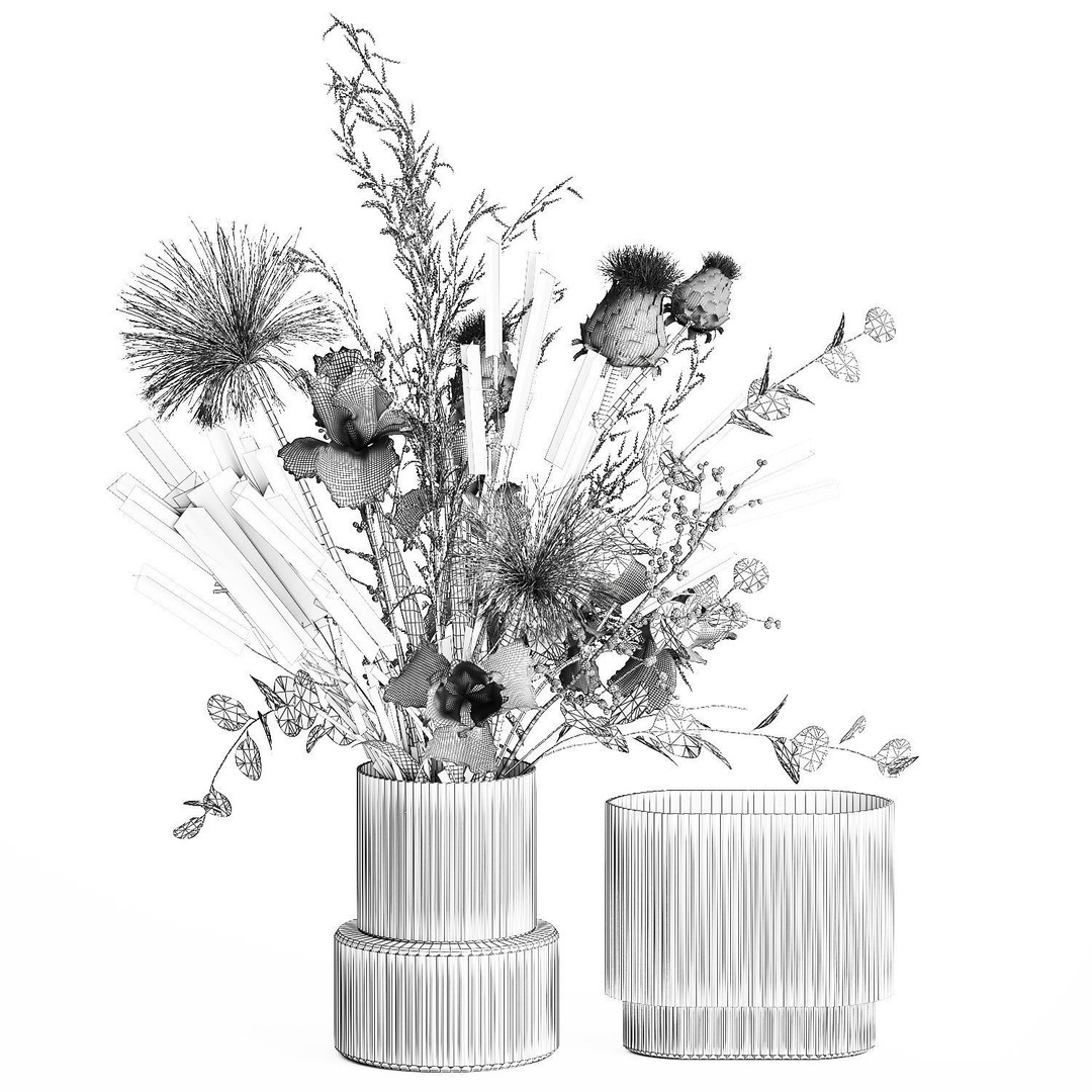 Bouquet of Flowers 3D Model – Decorative Glass Vase, PBR Textures