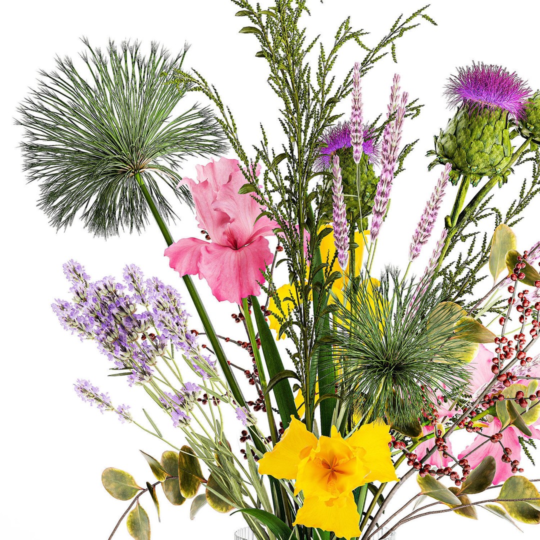Bouquet of Flowers 3D Model – Decorative Glass Vase, PBR Textures - View 11