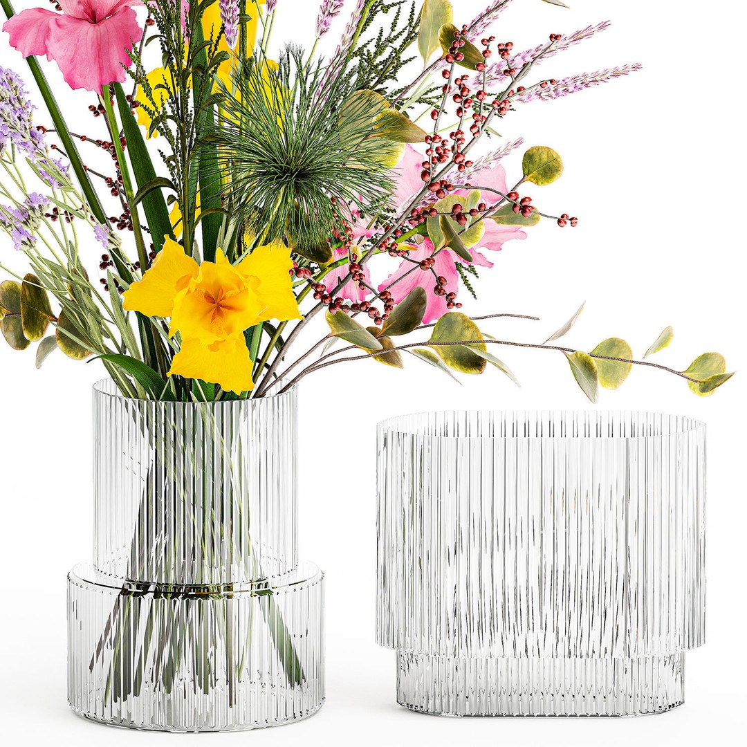 Bouquet of Flowers 3D Model – Decorative Glass Vase, PBR Textures - View 12