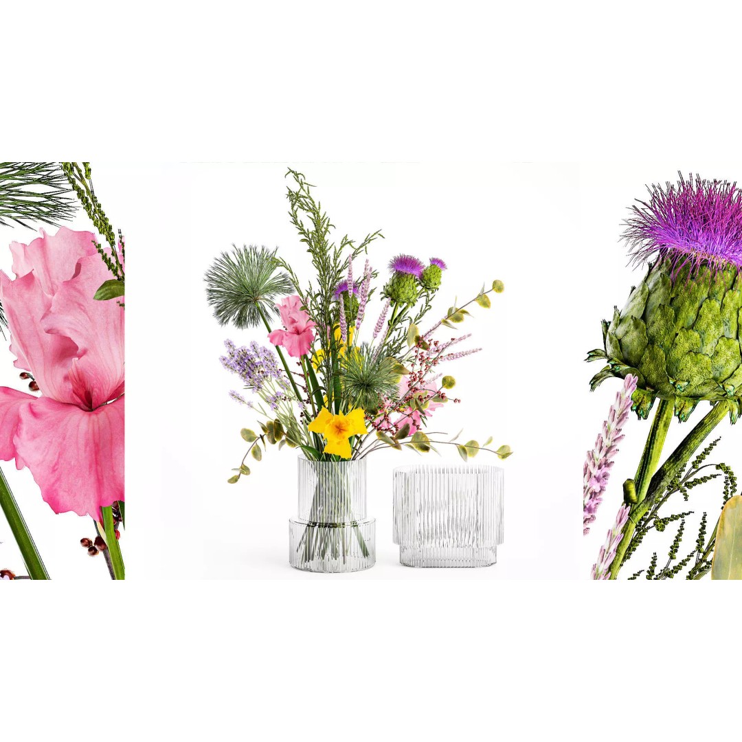 Bouquet of Flowers 3D Model – Decorative Glass Vase, PBR Textures - View 2