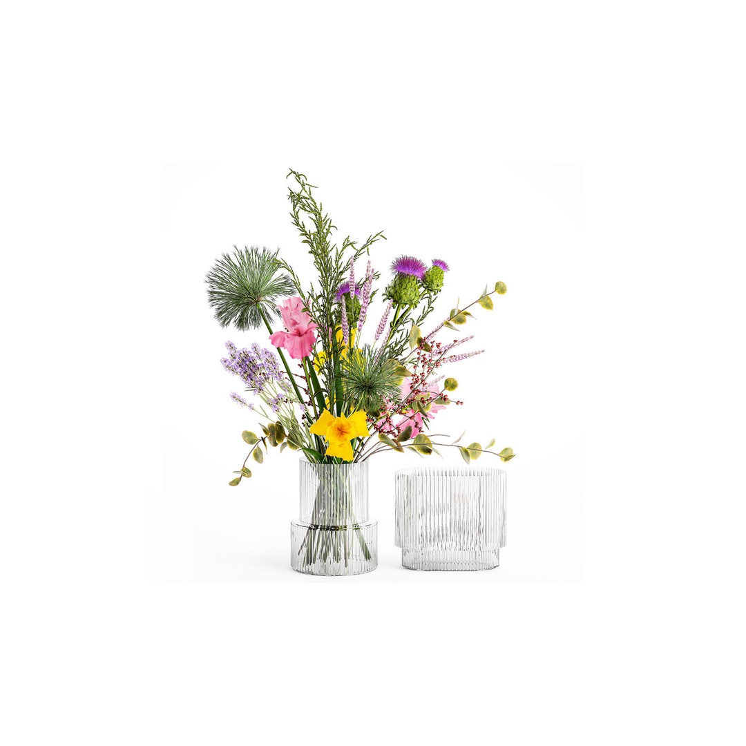Bouquet of Flowers 3D Model – Decorative Glass Vase, PBR Textures - View 3