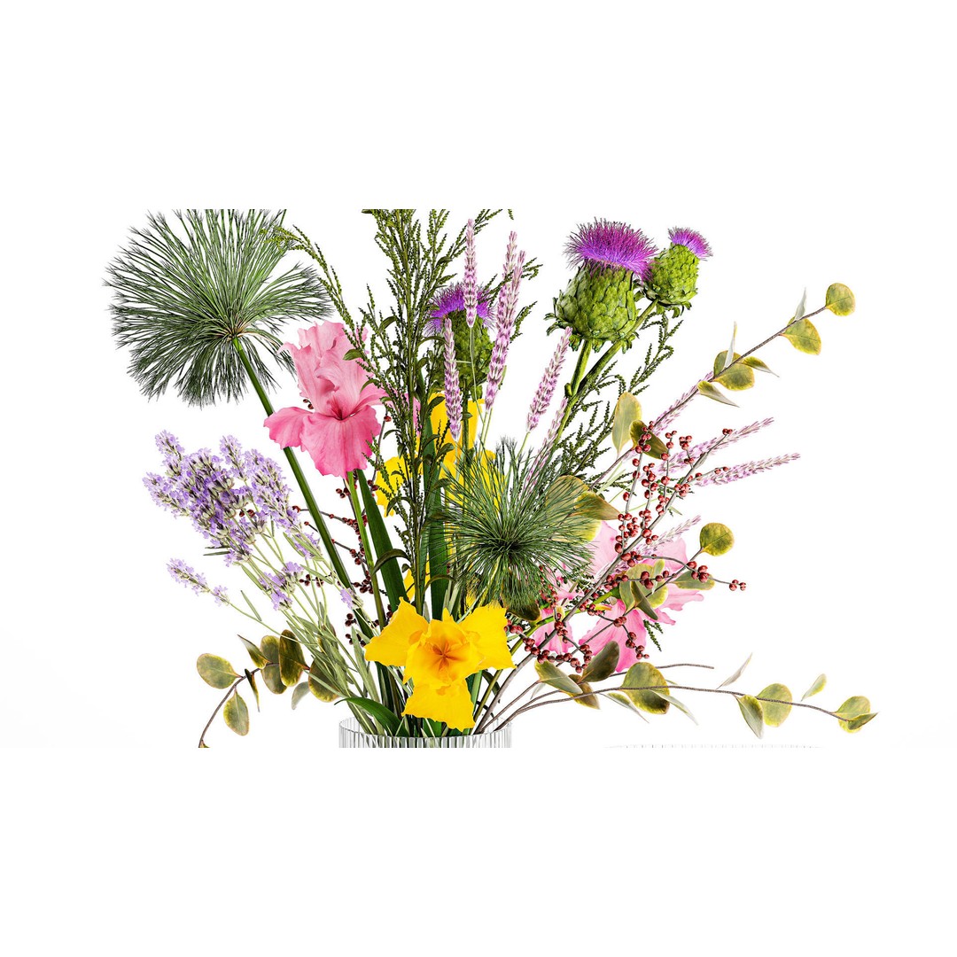 Bouquet of Flowers 3D Model – Decorative Glass Vase, PBR Textures - View 4