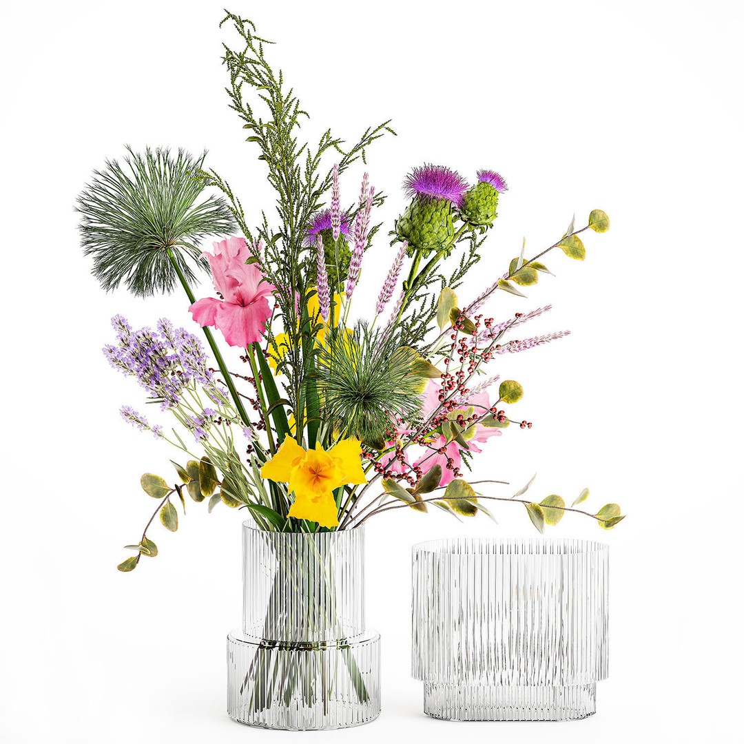 Bouquet of Flowers 3D Model – Decorative Glass Vase, PBR Textures - View 9
