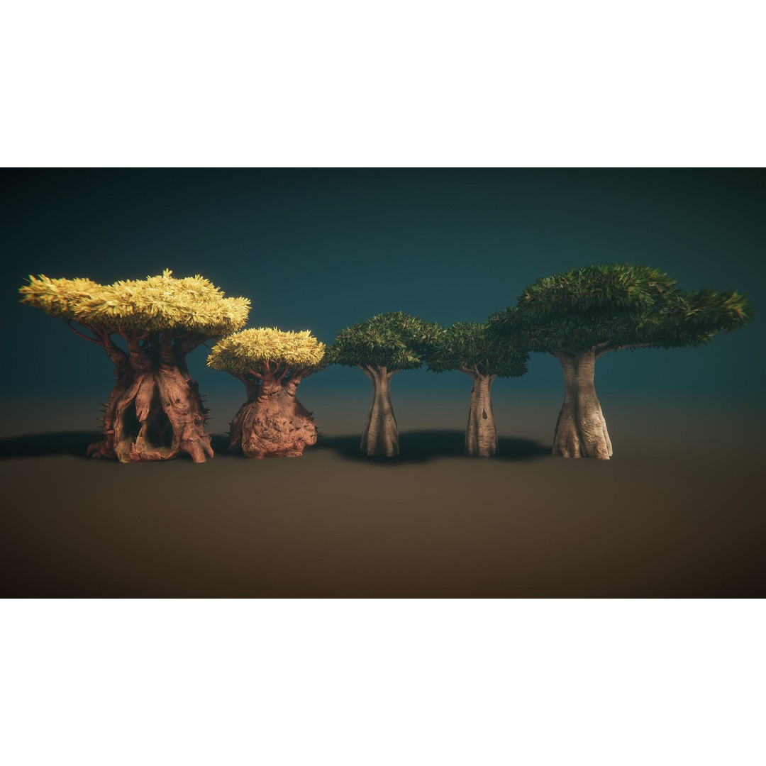 Desert Plants 3D Model – Low Poly Fantasy Vegetation, PBR Textures