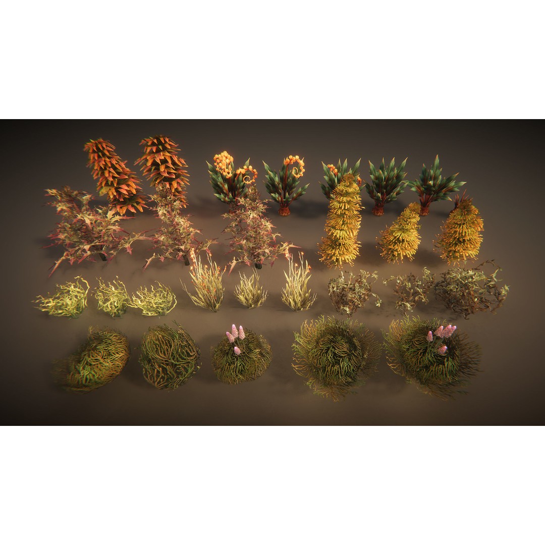 Desert Plants 3D Model – Low Poly Fantasy Vegetation, PBR Textures - View 10