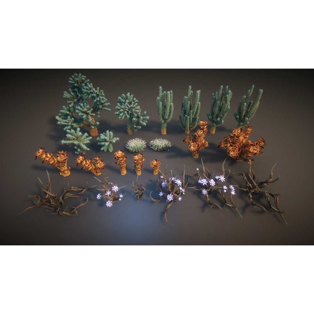 Desert Plants 3D Model – Low Poly Fantasy Vegetation, PBR Textures - View 11