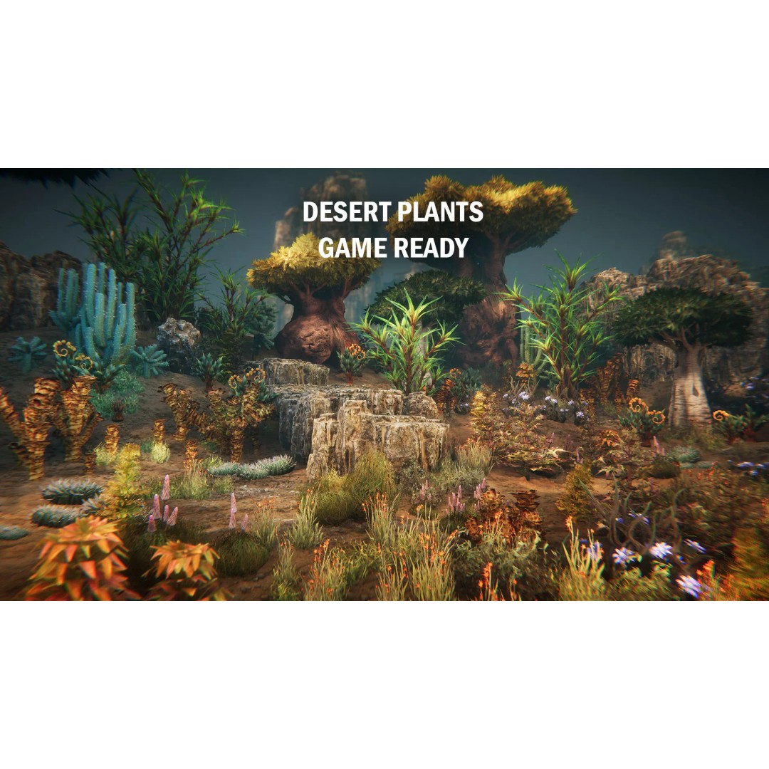 Desert Plants 3D Model – Low Poly Fantasy Vegetation, PBR Textures - View 2