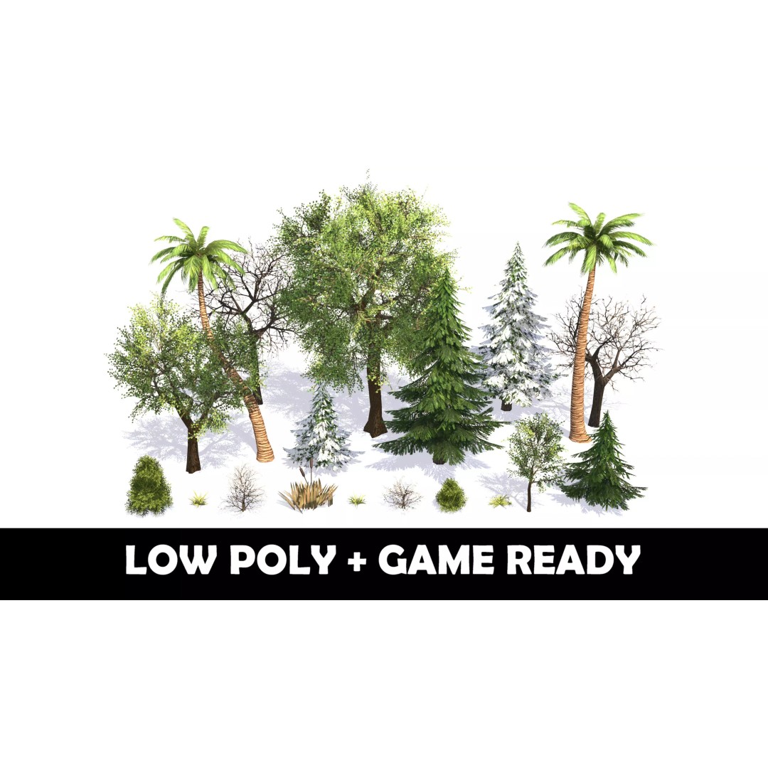 Vegetation 3D Model – Low Poly Game Ready Bundle with PBR Textures - View 2