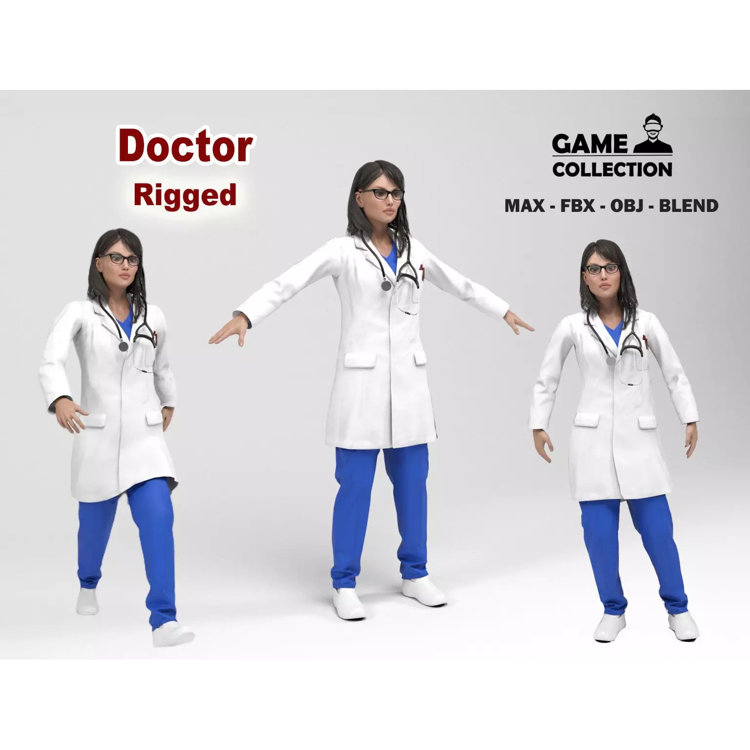 Female Doctor - Low-Poly Game-Ready 3D Model - View 2
