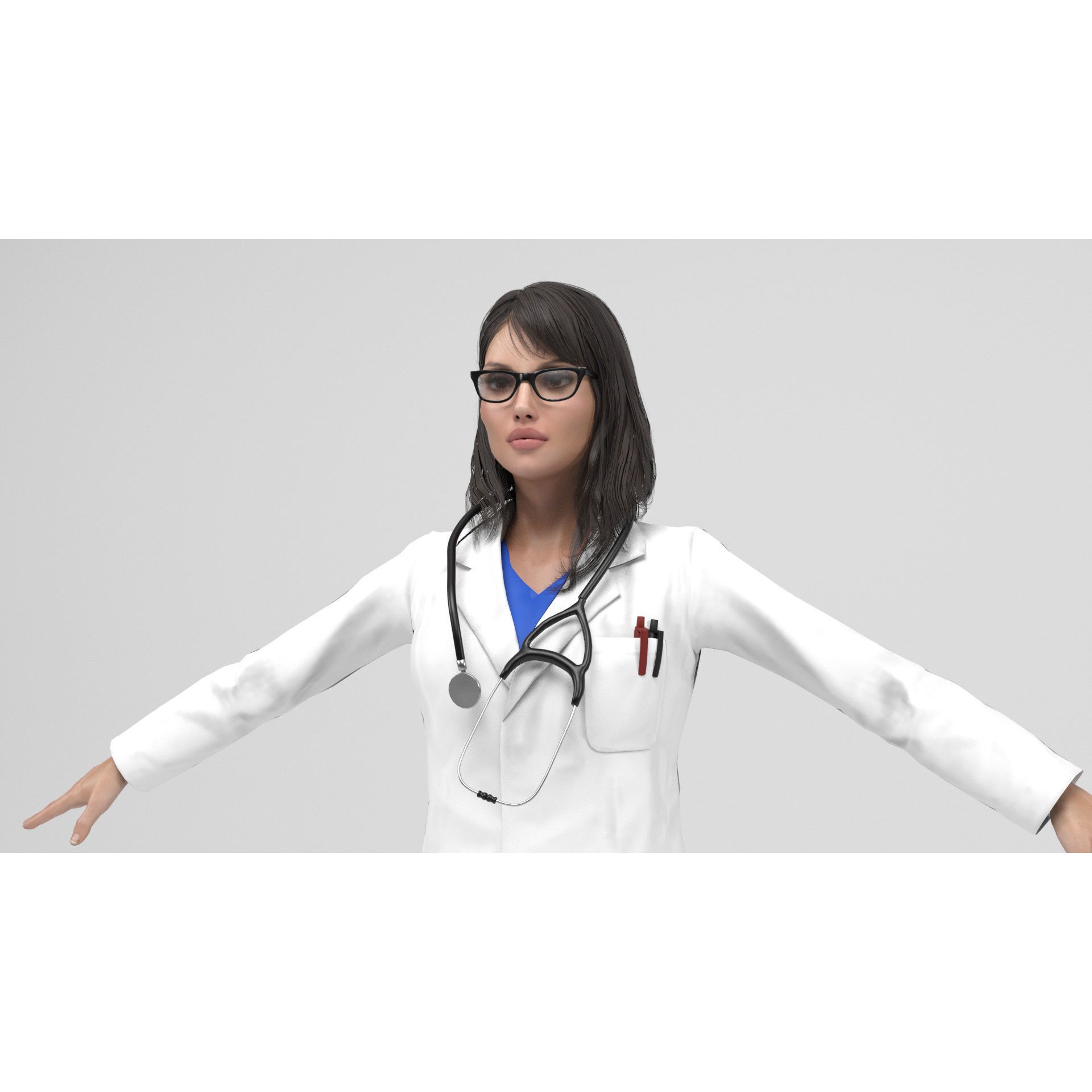 Female Doctor - Low-Poly Game-Ready 3D Model - View 9