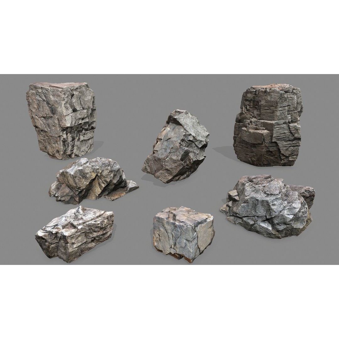 Desert Rocks 3D Model – Low Poly Game Asset, FBX, OBJ, PBR - View 3