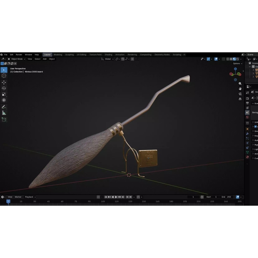 Nimbus 2000 Flying Broom 3D Model – Low Poly PBR Game Asset, FBX - View 21