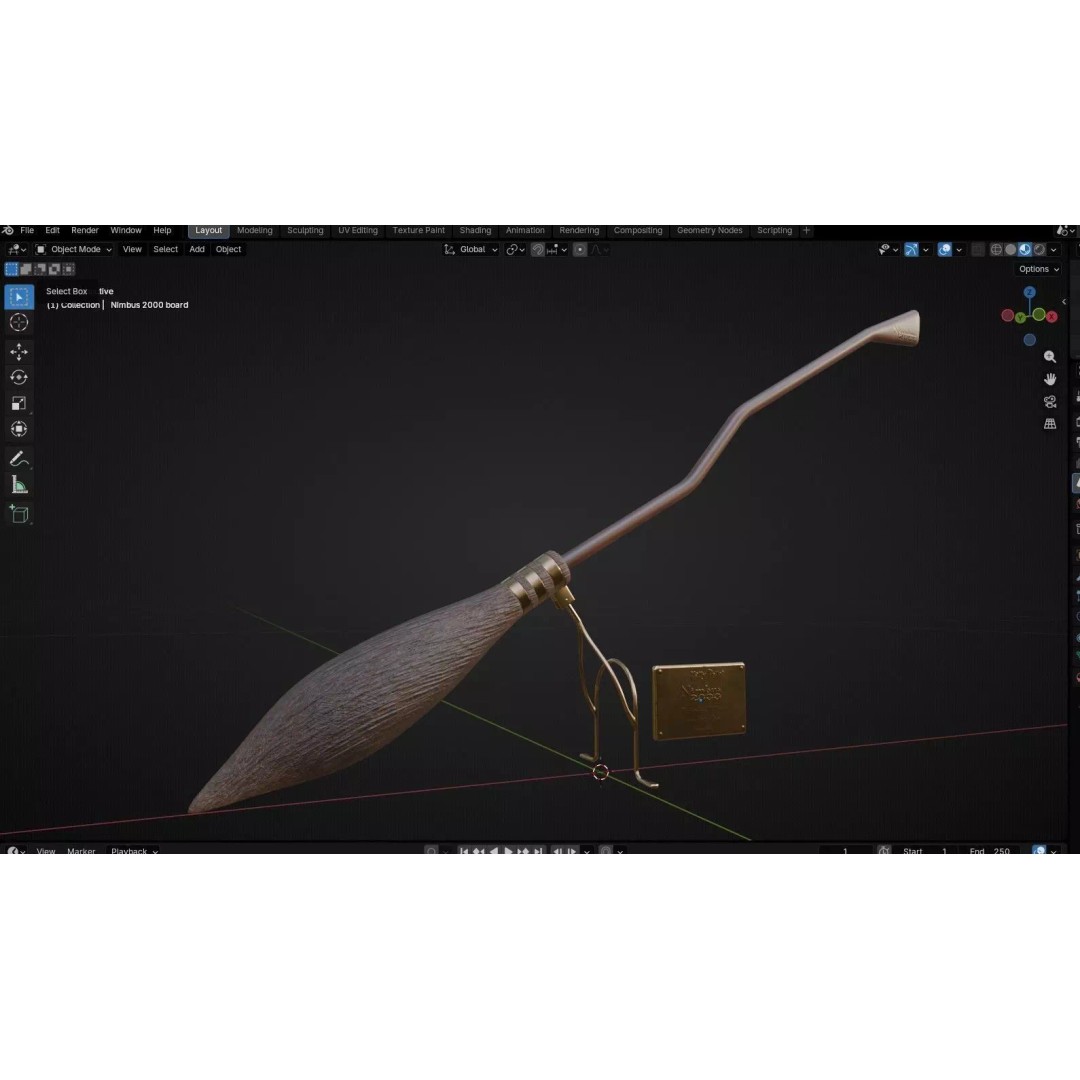 Nimbus 2000 Flying Broom 3D Model – Low Poly PBR Game Asset, FBX - View 22