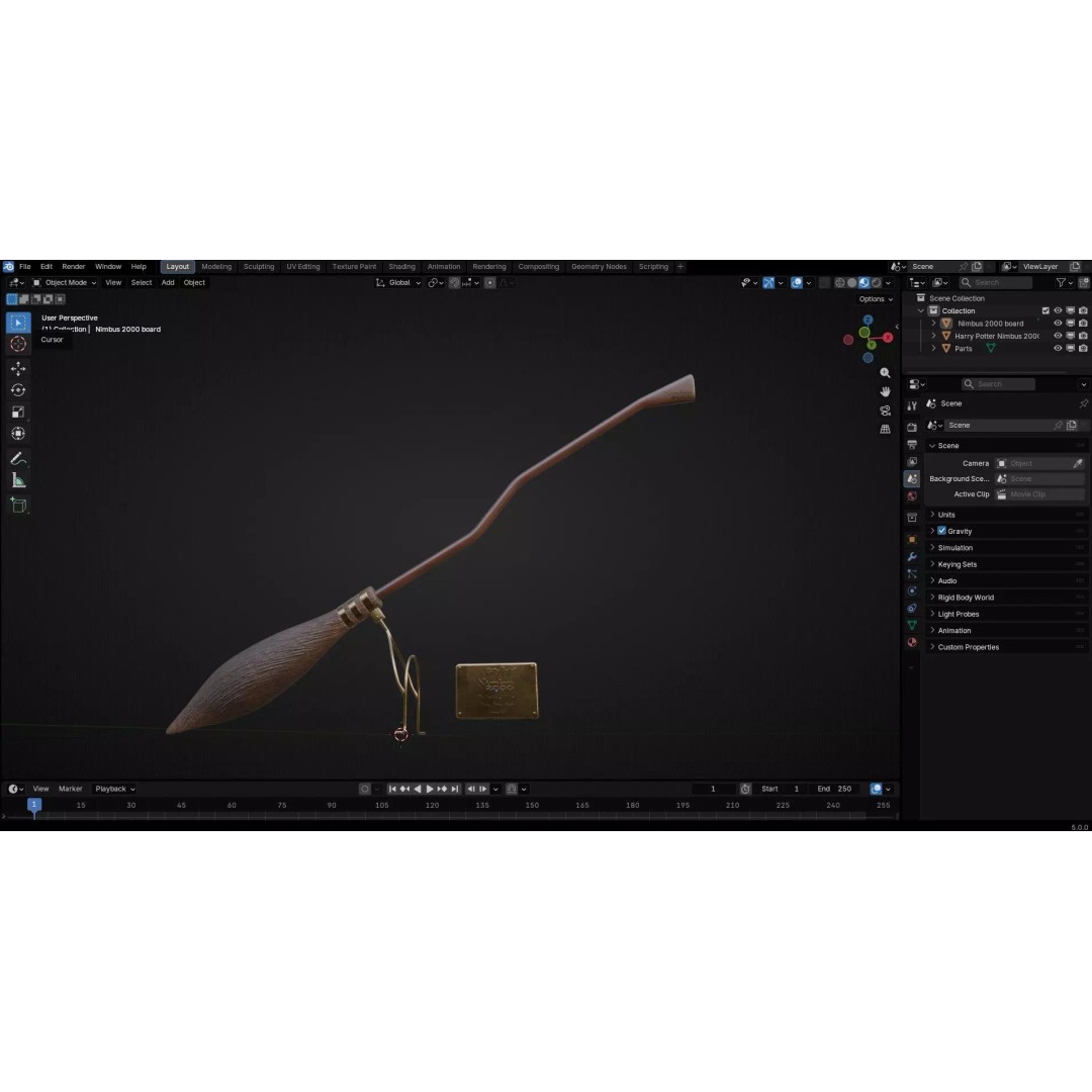 Nimbus 2000 Flying Broom 3D Model – Low Poly PBR Game Asset, FBX - View 23