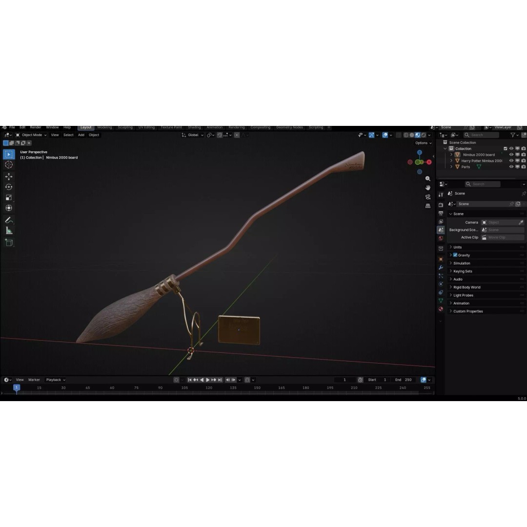 Nimbus 2000 Flying Broom 3D Model – Low Poly PBR Game Asset, FBX - View 24
